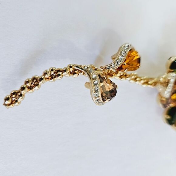 Vintage Large Rhinestone Amber Floral Flower Brooch Pin Juliana Weiss Kramer - Picture 10 of 16